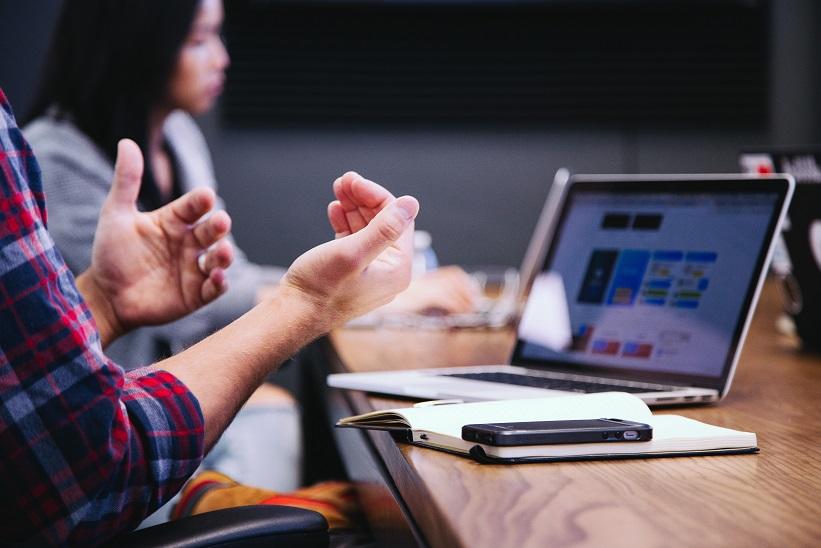 Man expressing a point during a meeting